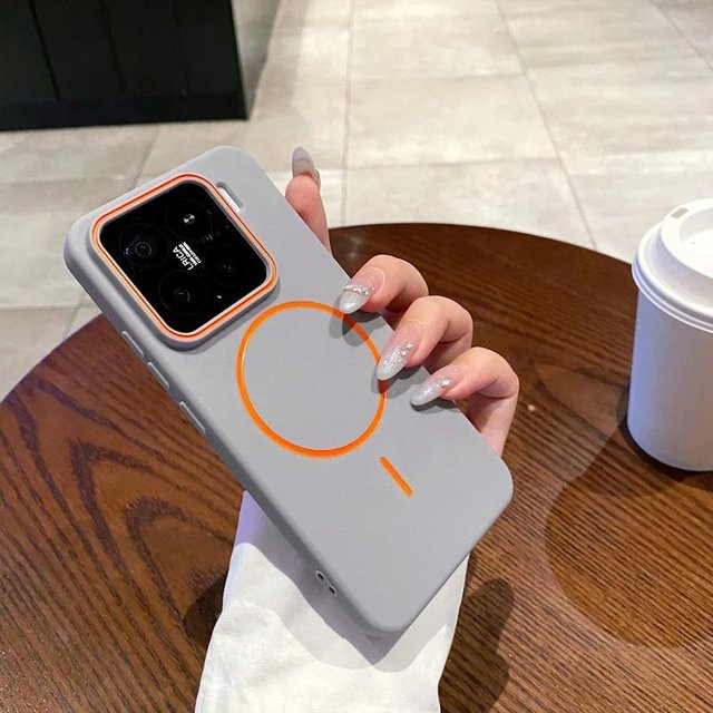 Magnetische TPU Schutzhülle für Xiaomi 14 und Xiaomi 15 Pro in Grey mit Farbblock-Design und stoßfestem Schutz - Bild 1