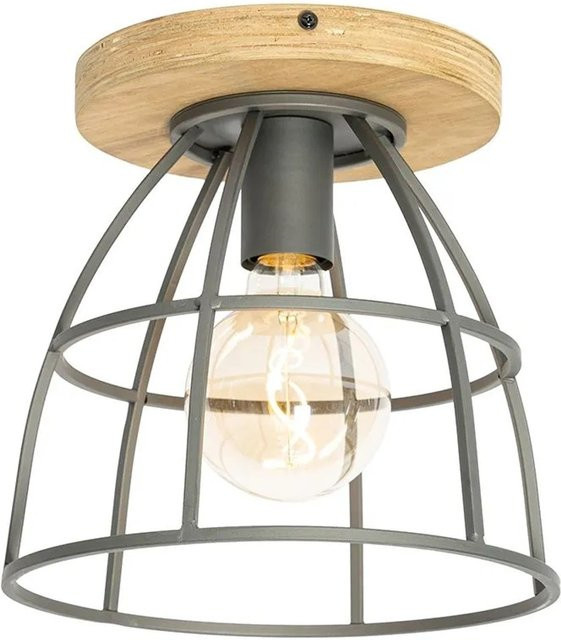QAZQA Industrielle Deckenleuchte Arthur in Dunkelgrau und Holz, dimmbar, E27 - Bild 1