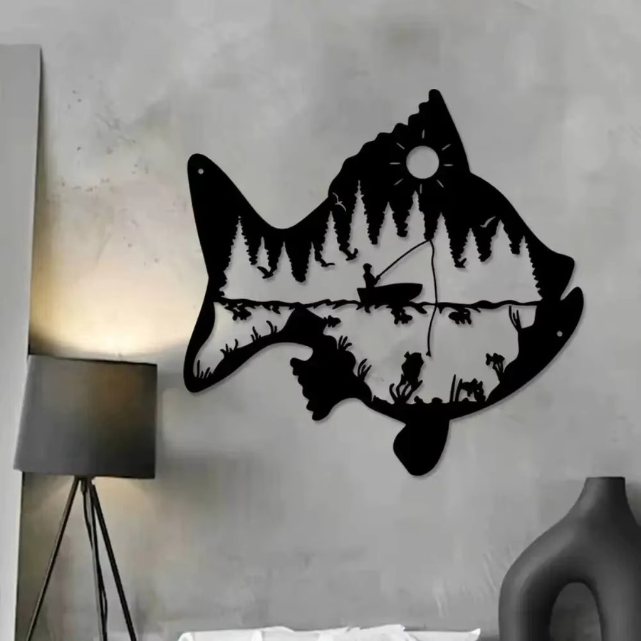 CIFBUY Metall-Fisch-Wandkunst in Schwarz als maritime Eisenskulptur für drinnen und draußen - Bild 3