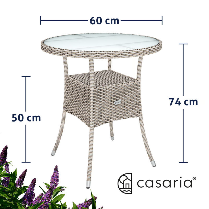CASARIA Polyrattan Tisch in Beige mit Milchglasplatte für Garten und Terrasse, Durchmesser: 60 cm, Höhe: 74 cm - Bild 3