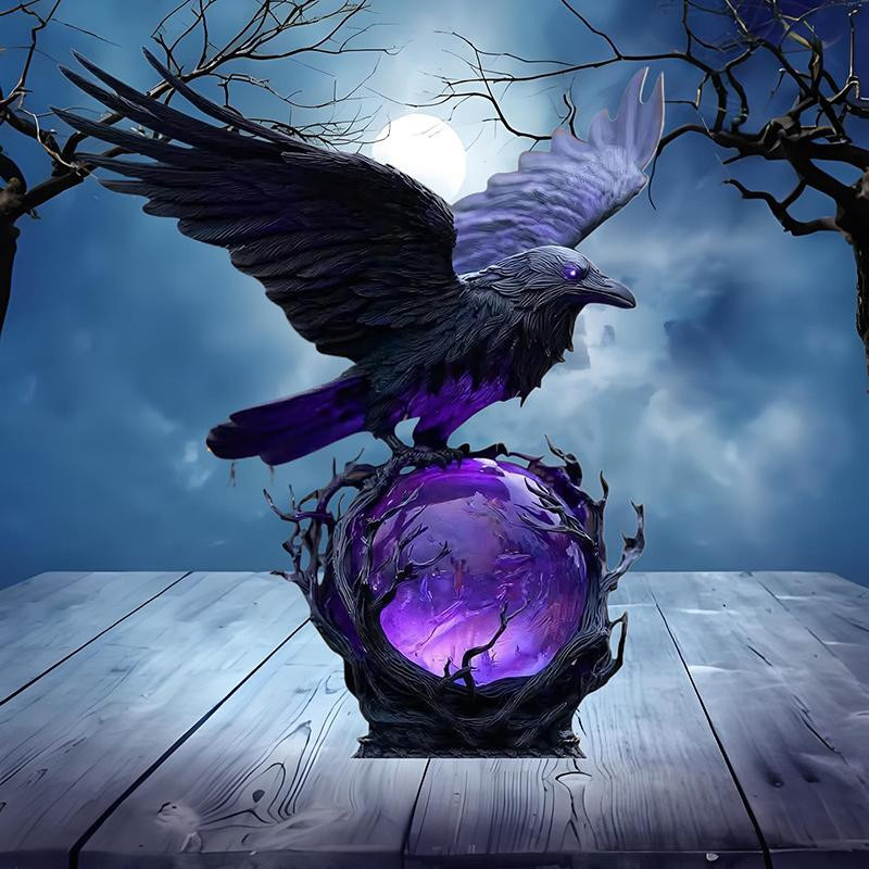 Raven'S Moonlight Gothic LED-Tischlampe mit Butterflies Worked Design in Schwarz und Violett, dimmbare 3D Kugel-Skulptur mit Leuchteffekt - Bild 3
