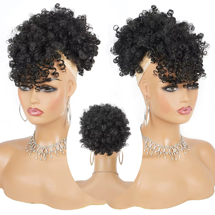 SHUOXIU Afro Puff Synthetischer Kordel Pferdeschwanz mit Pony, 1b, Damen - Bild 5