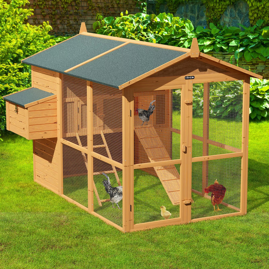 Cadoca Hühnerstall Kleintierhaus aus Holz in Braun und Grün, H x B x T: 148 x 191 x 151 cm - Bild 2