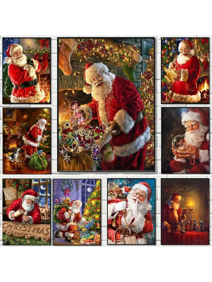 YUTTEE 5D DIY Diamantmalerei Weihnachten Weihnachtsmann und Schneemann als rundes Mosaik Wandbild in Multicolour, Durchmesser: 30 cm - Bild 2