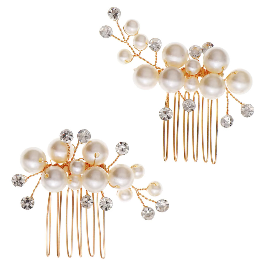 2-teiliger Haarkamm mit Imitationsperlen, Gold, Damen - Bild 4