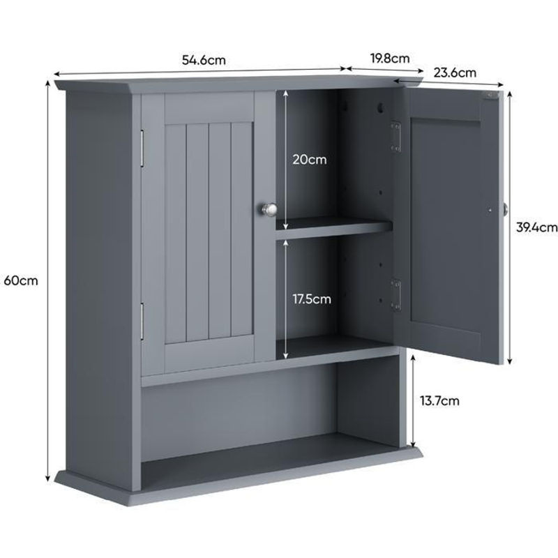 MUVOE Badezimmerschrank Wandregal aus wasserfestem MDF in Grau mit modernem Design, B: 19,8 cm, H: 60 cm - Bild 4