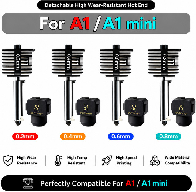 Bambu Lab Hotend-Kit für A1, A1 Mini und A2L 3D-Drucker mit austauschbaren Düsen (0,2 mm, 0,4 mm, 0,6 mm, 0,8 mm) - Bild 1