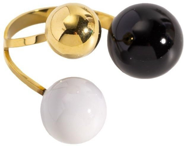lucky life for me Offener Ring Edelstahl, Vergoldet, Perle, Schwarz, Damen - Bild 1