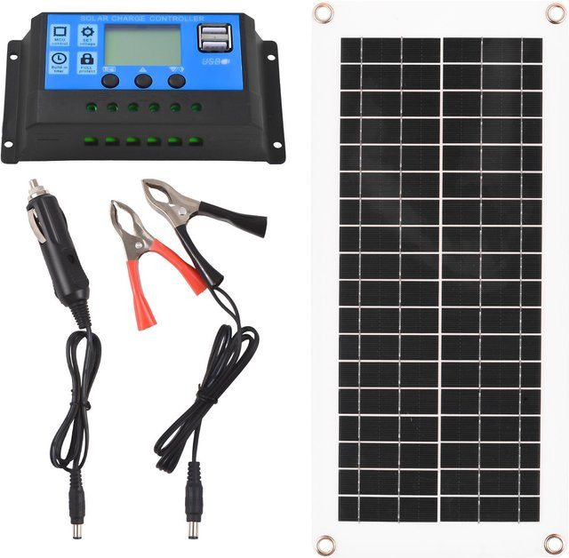 Aneng 20 Watt 12 Volt Solarpanel-Set mit 50A Controller und USB-A Anschluss, schwarz - Bild 1