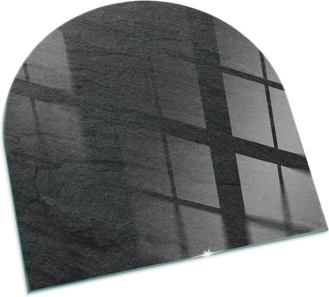Tulup Glasplatte für Kaminöfen mit Steinoberflächenstruktur, Halbkreis, Schwarz, B x T: 100 x 100 cm - Bild 1