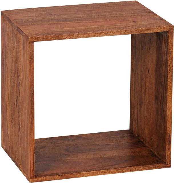 KADIMA DESIGN Cube Regal NAKO Beistelltisch und Bücherregal aus Massivholz Sheesham in Braun, B/T/H: 43 x 33 x 43 cm - Bild 1
