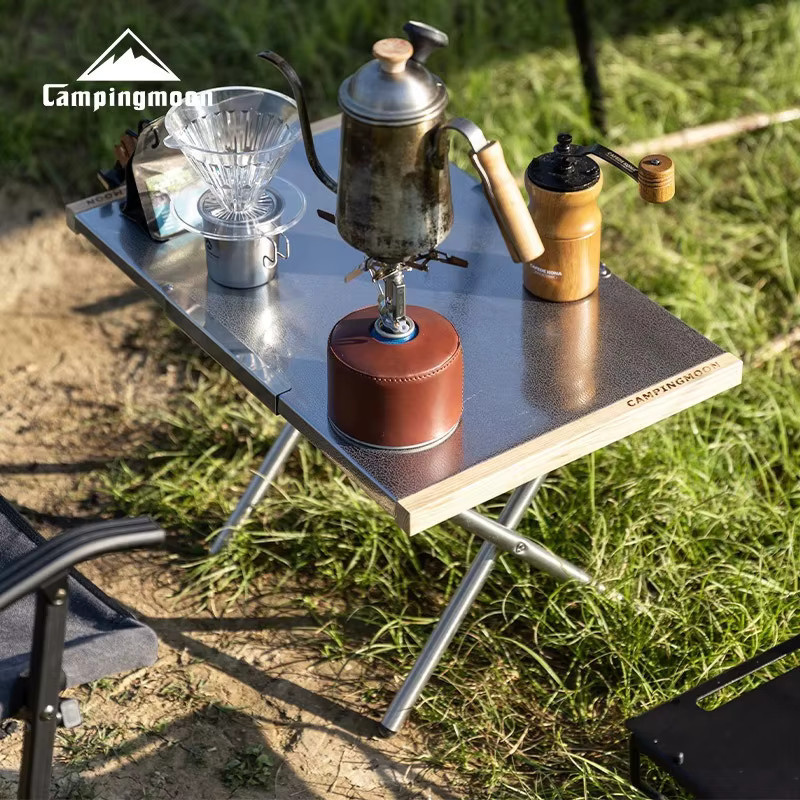 CAMPINGMOON T-370-1T Tragbarer Klappbarer Outdoor Camping-Tisch und Stuhl Set aus Edelstahl in Silber Matt - Bild 2