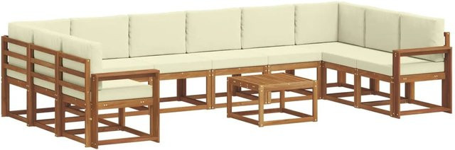 vidaXL Outdoor-Sofagarnitur aus Akazienholz mit 11-teiligem Set und Kissen in Natur und Creme - Bild 1