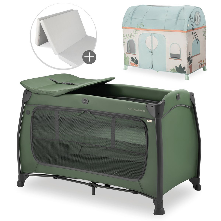 Hauck Reisebett Set Play N Relax Center mit Komfort Matratze und Spielzelt in Plants Dark Green - Bild 1
