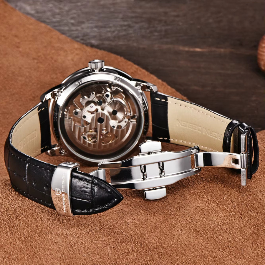 PAGANI DESIGN Armbanduhr, Automatik, Edelstahl, Leder, Schwarz, Herren - Bild 5