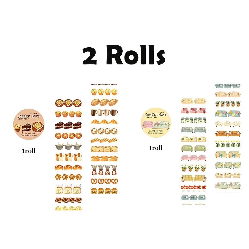 2 Rollen Healing Time Washi Tape mit Vintage Town und Food Elementen, buntes Dekoband aus Papier für Tagebücher und Kunsthandwerk - Bild 3