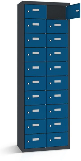 rotstahl Wertfachschrank mit 20 Fächern in Dunkelblau und anthrazitgrauem Korpus, B/T/H: 60 x 50 x 180 cm - Bild 1