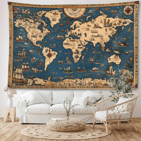 ZHENZHENRISHANG Wandteppich Weltkarte im Vintage-Stil, hellgrün, B/H: 90 x 75 cm