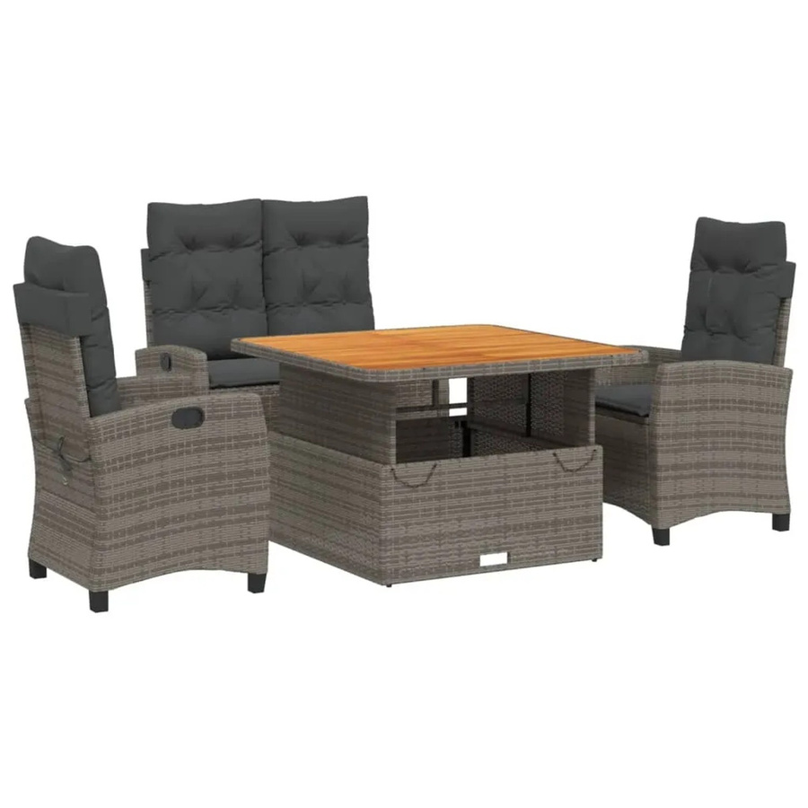 vidaXL 4-teilige Garten-Essgruppe aus Poly Rattan und massivem Akazienholz in Grau mit Kissen - Bild 2