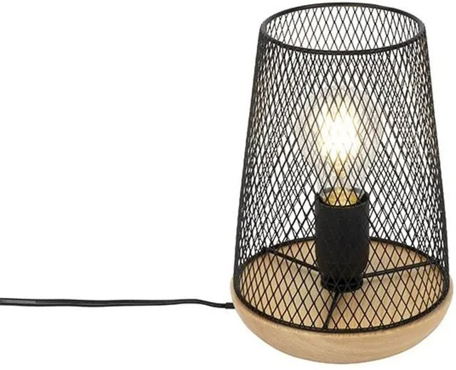 QAZQA Design Tischlampe Schwarz und Holz mit E27 Fassung für Wohnzimmer und Home Office - Bild 1