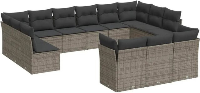 vidaXL 13-tlg. Garten-Sofagarnitur in U-Form aus Polyrattan mit Kissen in Grau - Bild 1