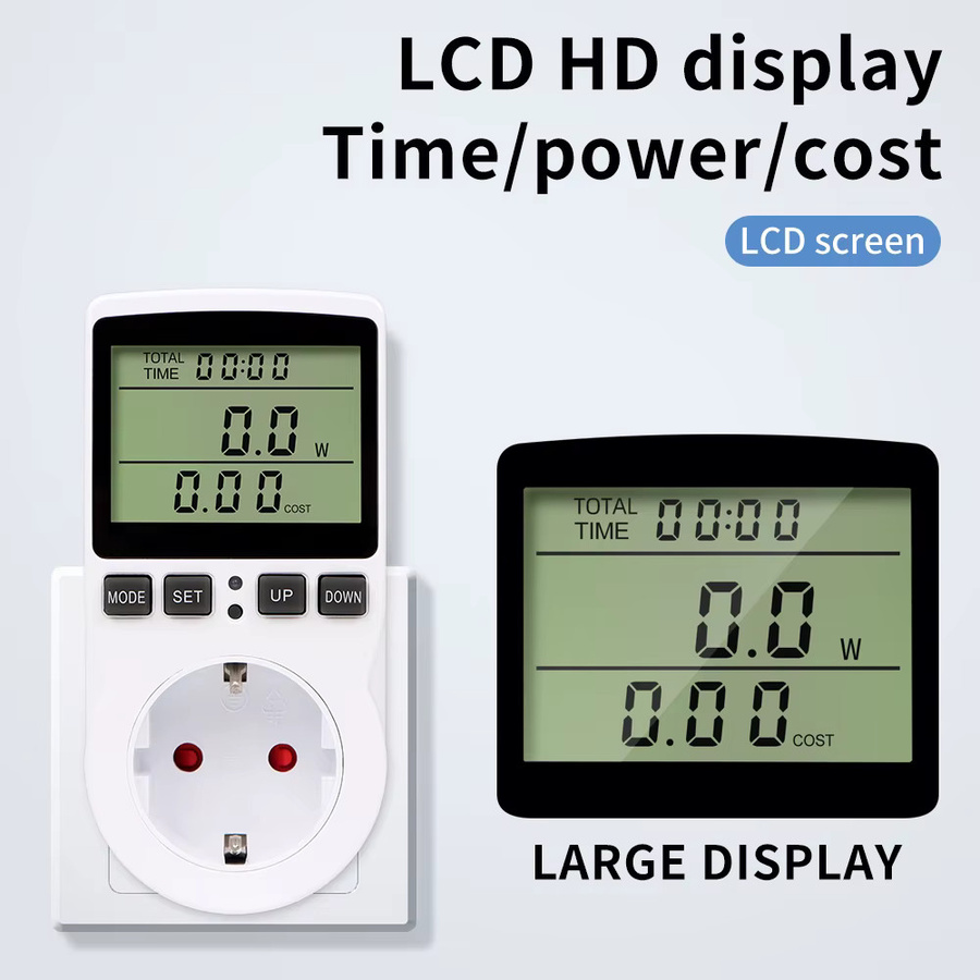 JUANJUAN Digitaler LCD-Leistungsmesser in Weiß mit Wattmeter und Überlastschutz für 230/120 V - Bild 2