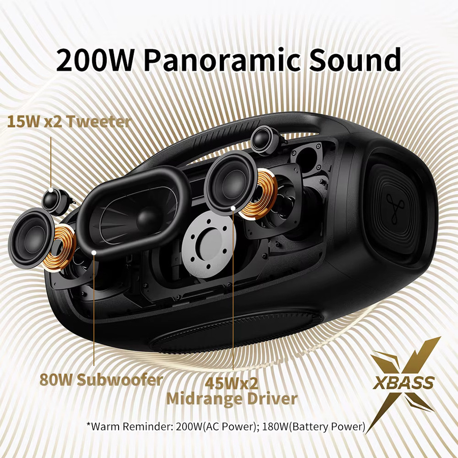 Tribit StormBox Blast 2 Bluetooth-Lautsprecher in Schwarz mit 200W Leistung, Subwoofer, IP67 Wasserdichtigkeit und 30 Stunden Spielzeit - Bild 3