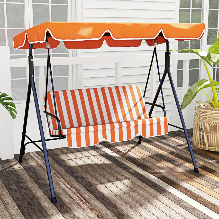 Outsunny Gartenschaukel für 3 Personen in Orange mit verstellbarem Sonnendach und Stahlrahmen, B/T/H: 172 x 110 x 153 cm - Bild 2
