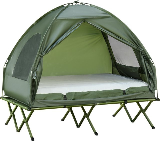 Outsunny Erhöhtes Campingbett mit Kuppelzelt, Luftmatratze und Pumpe, grün, B/T/H: 193 x 136 x 178 cm - Bild 1