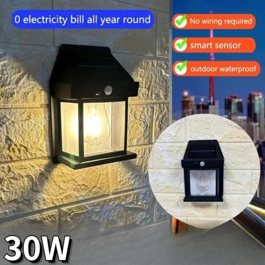 LIUXING Fire Solar Wandleuchten im 4er-Set mit Bewegungssensor und LED-Glühbirne, wasserdicht IP65, Schwarz - Bild 7