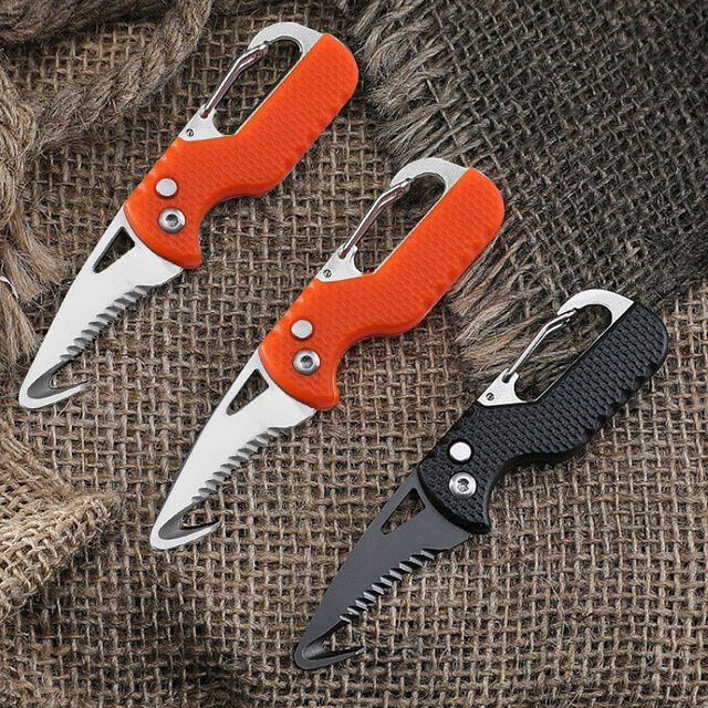 Multifunktionales Paketmesser mit Schlüsselanhänger und Haken in Schwarz/Orange - Bild 1