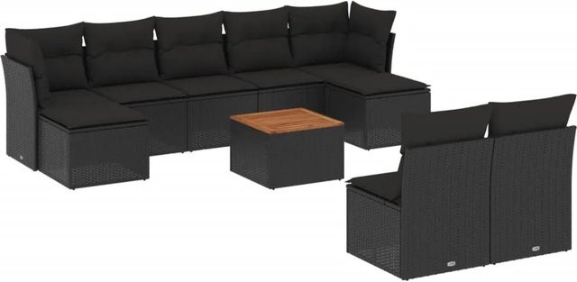 vidaXL 10-tlg Garten-Sofagarnitur Modell 60 aus Poly Rattan und Akazienholz in Schwarz - Bild 1