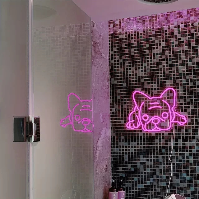 LED Leuchtreklame Französische Bulldogge in Pink mit USB-Anschluss als moderne Wanddekoration - Bild 1