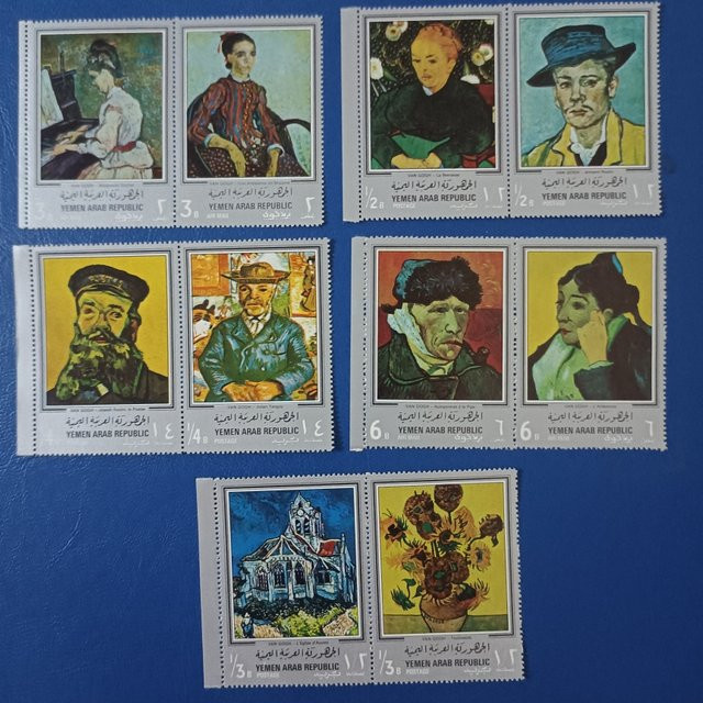 Set mit 10 neuen Briefmarken aus Jemen mit Van Gogh Gemäldermotiven, Multicolor, aus Papier für Sammler und Scrapbooking - Bild 1