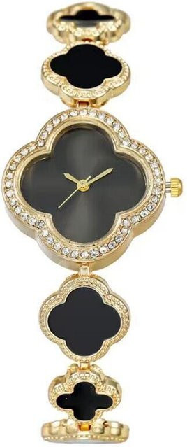 Global Finds Armbanduhr Quarz, Blüten-Kleeblatt-Armband, Schwarz, Damen - Bild 1