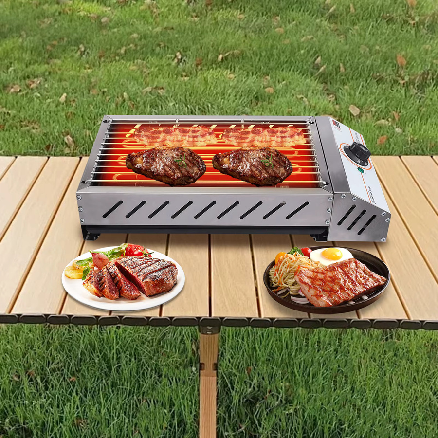 Bymaocar Elektrogrill aus Edelstahl mit 2500W, BBQ-Grillplatte mit Antihaftbeschichtung und einstellbarer Temperatur, Silber - Bild 4