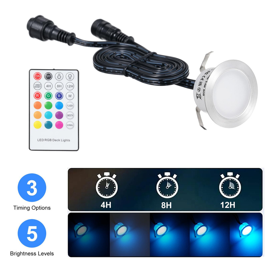 TOMTOP JMS 10er Set RGB LED Bodenstrahler IP67 wasserdicht, dimmbar und farbwechselnd, rund, Edelstahl Silber, für Außenbereich, Garten und Sauna - Bild 7