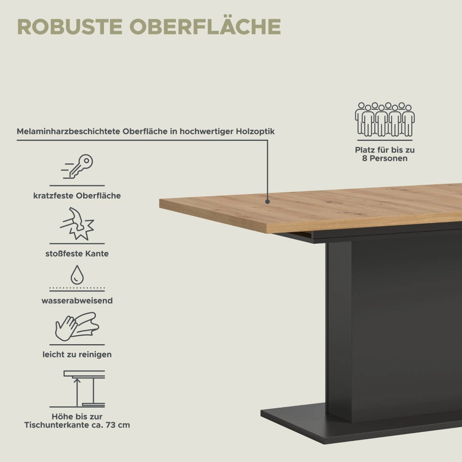 Inn.Furn Esstisch aus Eiche und Grau, ausziehbar, rechteckig - Bild 6