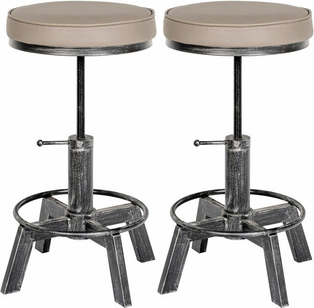 CLP 2er Set Sitzhocker Destin im Industrial Design mit Kunstlederbezug, höhenverstellbar und gepolstert, Höhe: 63 cm - Bild 1