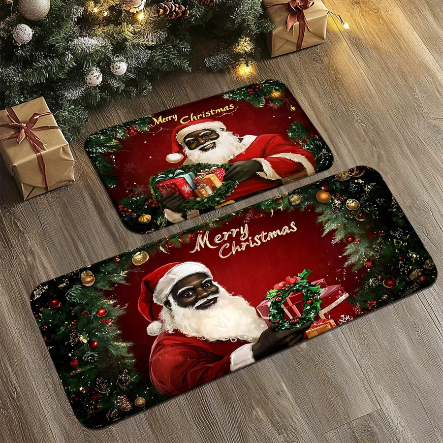 VIKAMA Weihnachts-Fußmatte mit schwarzem Weihnachtsmann Motiv, Rot/Schwarz, B/T: 60 x 40 cm - Bild 2