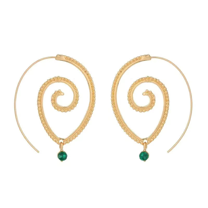 Huitan Ohrringe, Spirale, Gold Farbe, grün Zirkonia, Damen - Bild 3