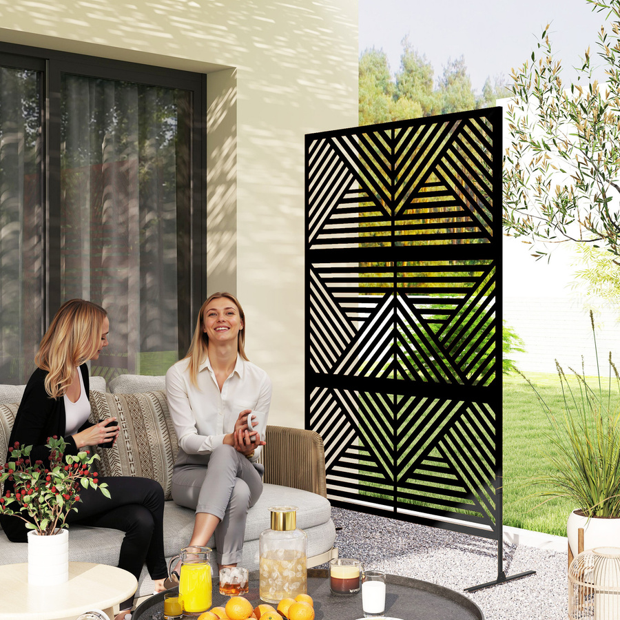 Outsunny Sichtschutz Paravent aus Stahl mit Rautenmuster in Schwarz, B/T/H: 122 x 45 x 198 cm - Bild 2