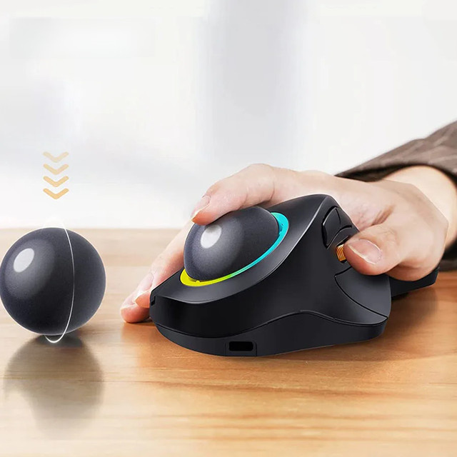 ProtoArc EM03 Ergonomische Trackball-Maus mit Bluetooth, RGB-Beleuchtung und Akku, Schwarz - Bild 1