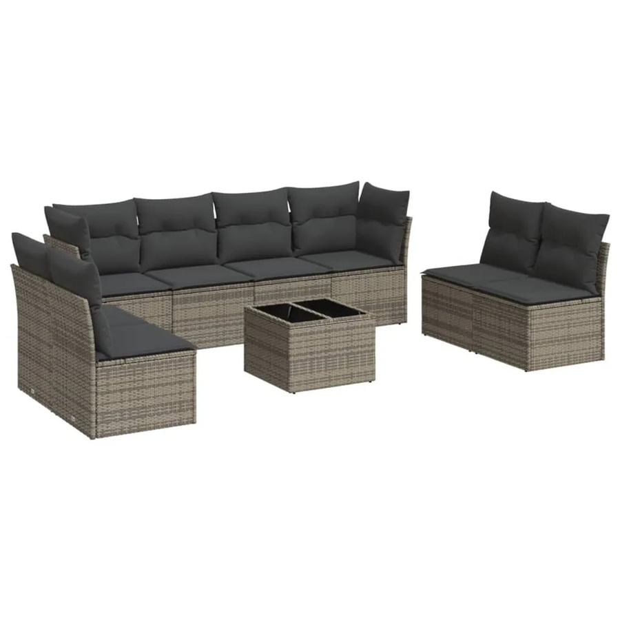 vidaXL 9-tlg Garten-Sofagarnitur aus Poly-Rattan in Grau mit Tisch und Kissen inklusive Stauraum - Bild 2