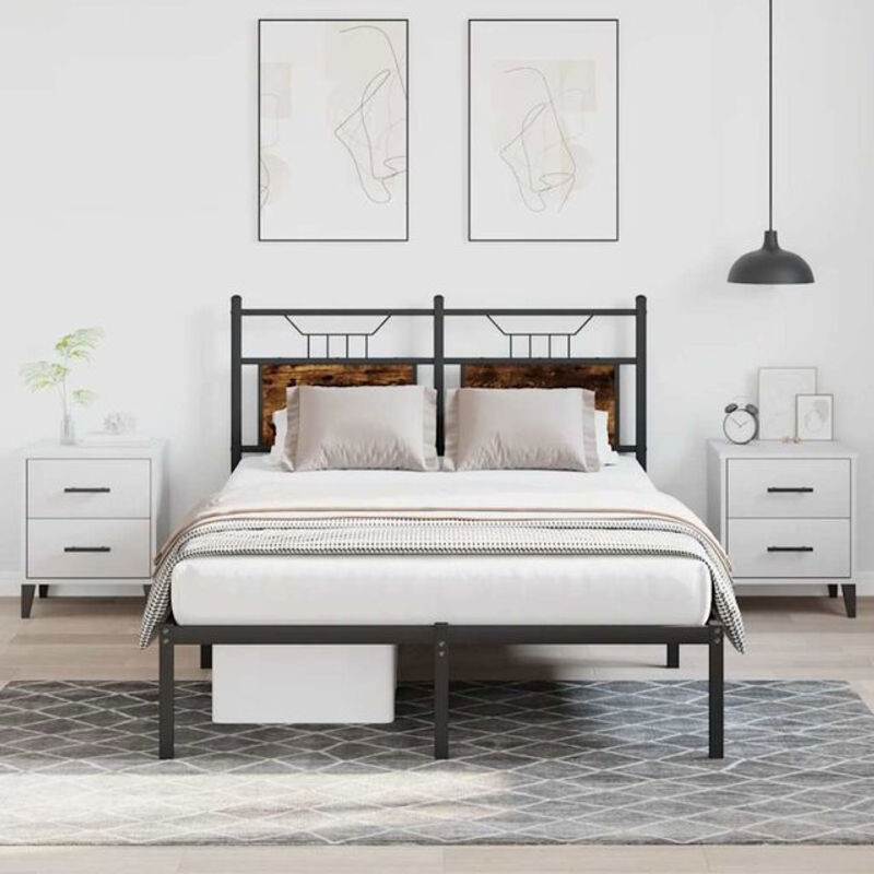 Bettgestell aus Holzwerkstoff und Stahl in Räuchereiche Braun von Vidaxl, B/T/H: 120 x 200 cm - Bild 1