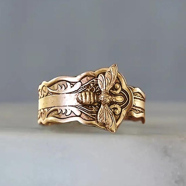 Huitan Bienenring, Messing, Gold, Damen, Vintage - Bild 1