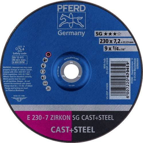 PFERD Schruppscheibe ZIRKON SG CAST+STEEL für Guss und Stahl, Durchmesser: 230 mm, Bohrungs-Ø: 22,23 mm, Grau/Blau - Bild 1