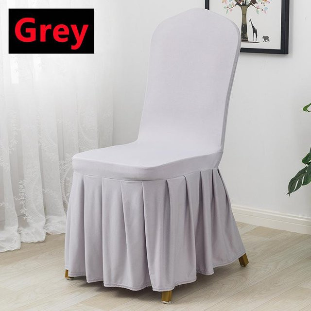 Yiran Furniture Hochzeitsstuhlbezug aus elastischem Spandex mit Rockfalten in Grau - Bild 1