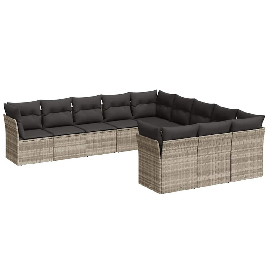 vidaXL 11-tlg. Garten-Sofagarnitur in L-Form aus Poly-Rattan mit Kissen in Hellgrau - Bild 2