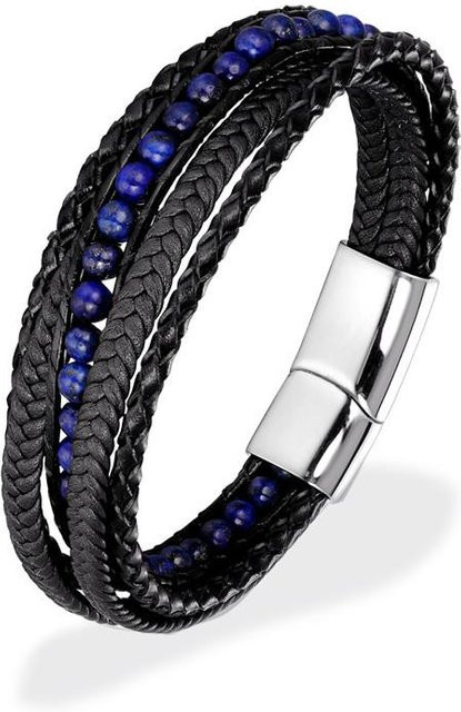 YULIN Armband, Leder, Tigerauge Naturstein, 19 cm, Unisex, schwarz - Bild 1
